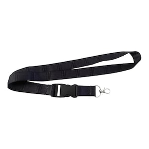 May include: Black lanyard with a black plastic clip and a silver swivel hook.