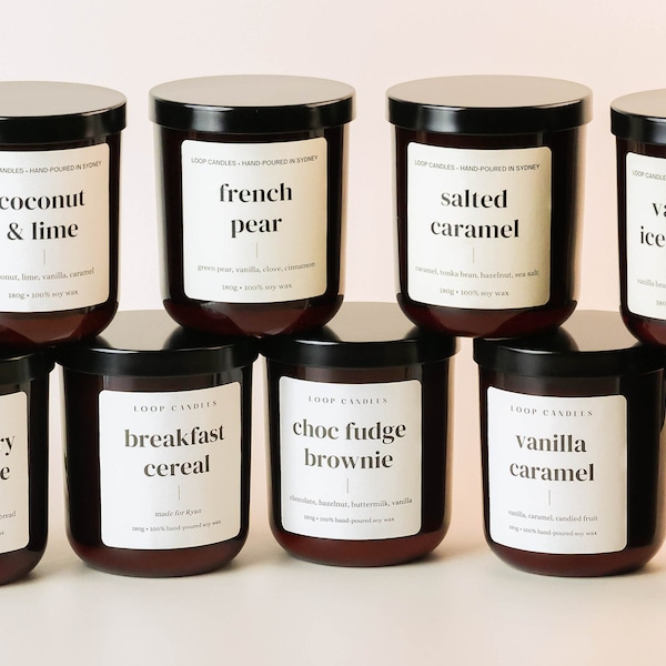 Luxury Natural 100% soy, hand-poured, vegan wax Candles | designer, gourmand, food candles, sweet, fresh, woody, musky, floral, spicy