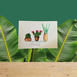 CACTUS, flore du désert , plante  succulente, aquarelle  originale réalisée par mes soins, ce n’est pas une impression.