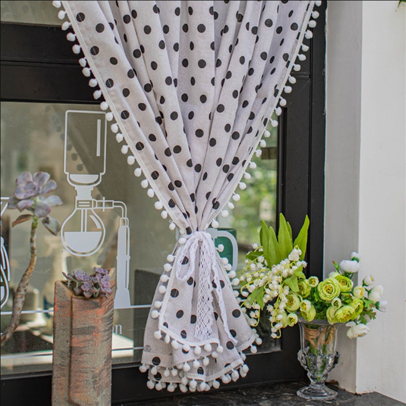 Black and White Polka Dot Curtains Cotton Linen Semi Blackout Etsy