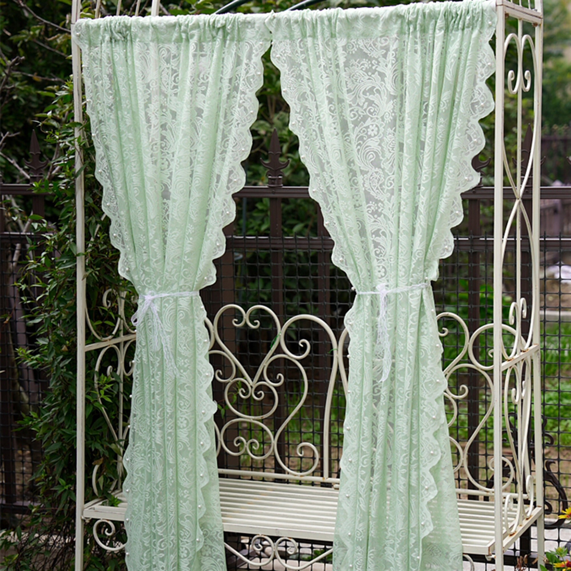 French Vintage Curtain Green Lace Curtain Bay Curtains Etsy