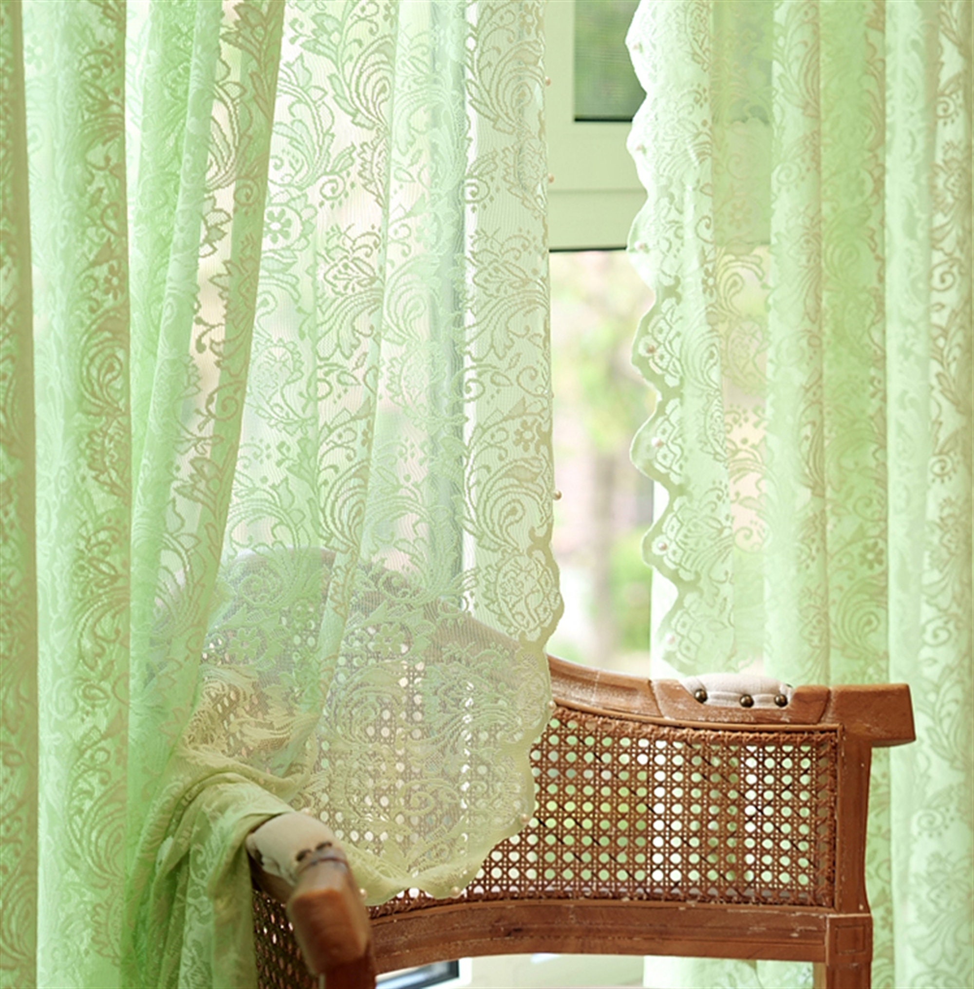 French Vintage Curtain Green Lace Curtain Bay Curtains Etsy
