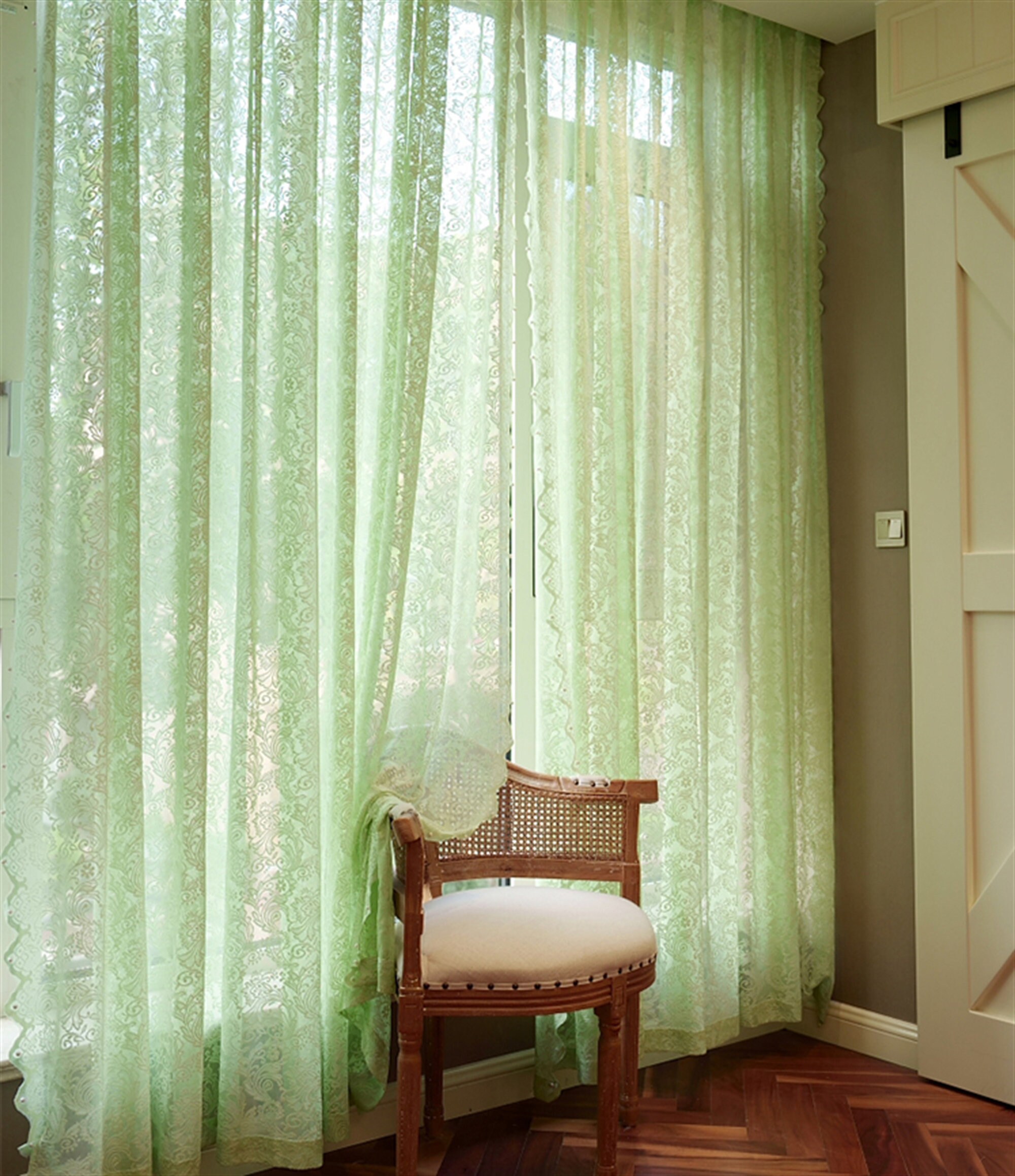 French Vintage Curtain Green Lace Curtain Bay Curtains Etsy