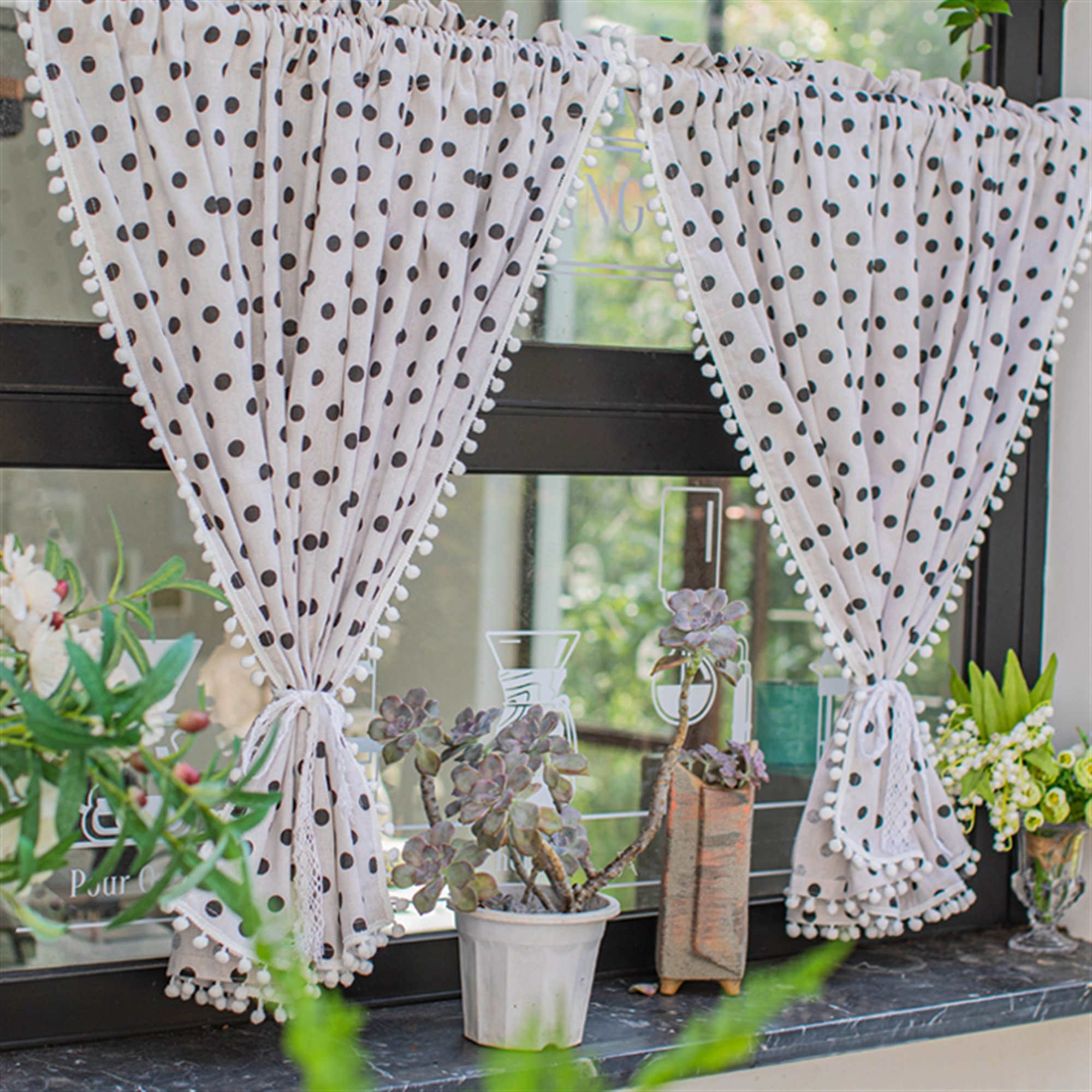 Black and White Polka Dot Curtains Cotton Linen Semi Blackout Etsy