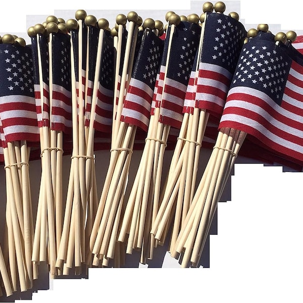 Lot of -100-4x6 Inch US American Hand Held Stick Flags Safety Ball Top WindStrong Made in the USA