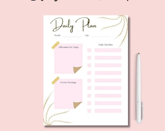 Printable Daily Planner: Pink, White & Gold Checklist (PDF)