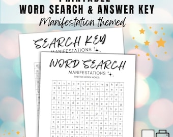 Word Search Printable Puzzle, Manifestation Words, Printable Activity for Adults