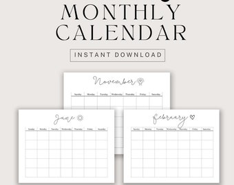 Blank Monthly Calendar: Printable 12-Month Planner (Digital Download)