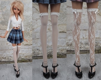 Minifee, MDD, Smart Doll Pear 1/4, 1/3 BJD - Overknees Socken mit Schleife, Strümpfe, Strumpfhose mit Spitze oder Netz für Puppen