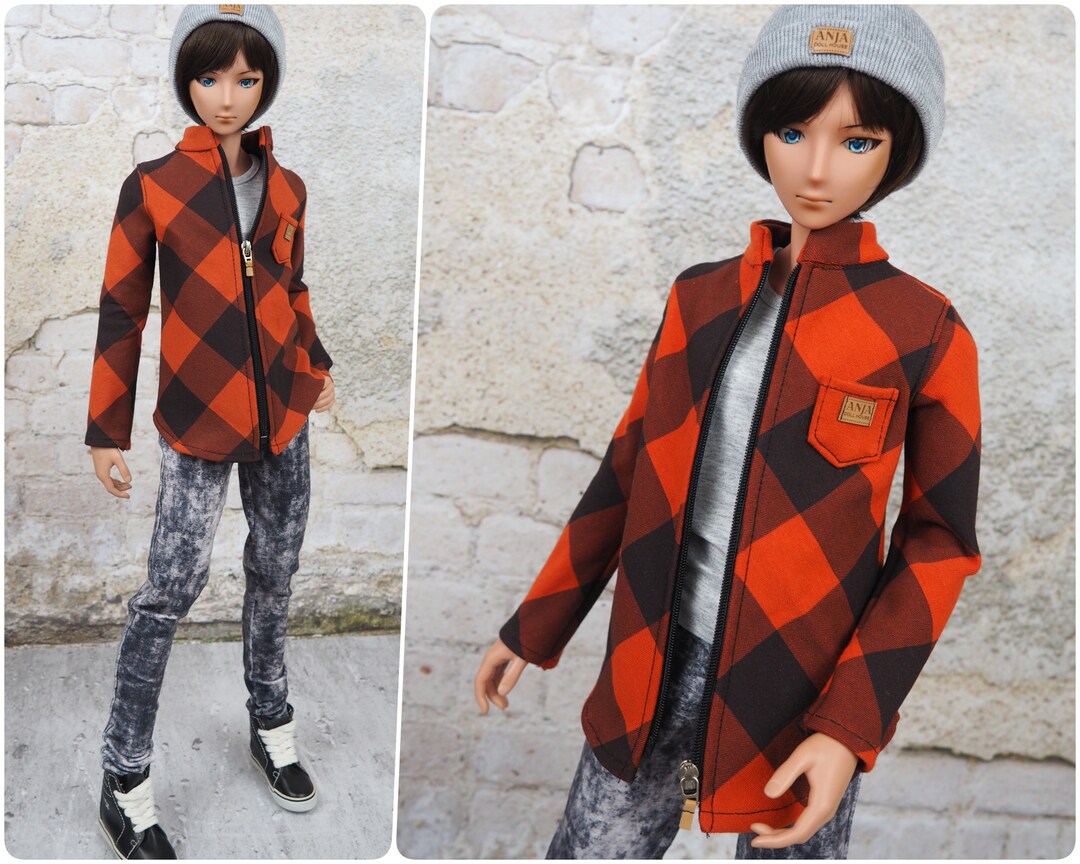 Smart Doll BOY, SD13 Red Checkered Blouse With Zipper, Hoodie, Jacket