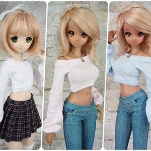 Wide puffed sleves, short croped sweather. Super soft knited blouse for Minifee, 1/4 bjd, Smart Doll Pear, 1/3 bjd dolls