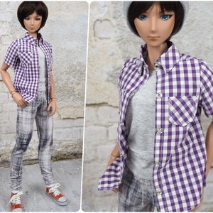 Smart Doll BOY, SD13 - Purple Checkered Summer Shirt, short sleves, front pockets for 1/3 BJD dolls