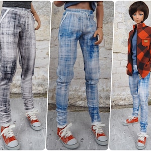 Smart Doll BOY, SD13 - Jogger Cotton Pants, Blue and Grey colour, Sport Washed Jeans with working pockets for 1/3 BJD dolls
