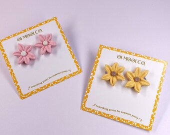 Wild Flower Studs | pink floral studs, yellow floral studs, stud earrings, handmade earrings, floral earrings