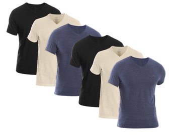 Men’s (6-Pack), Cotton Rich V-Neck T-shirt (Slim FIT) | Short Sleeve V-Neck T-shirt for Men | Ultra soft, Breathable (Made in Egypt)