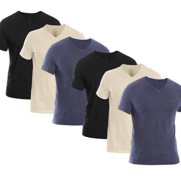 Men’s (6-Pack), Cotton Rich V-Neck T-shirt (Slim FIT) | Short Sleeve V-Neck T-shirt for Men | Ultra soft, Breathable (Made in Egypt)