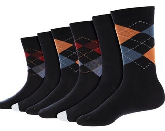 Lot de 6 paires de chaussettes multicolores pour hommes en coton de qualité supérieure (marque SOLO - fabriquées en Égypte). Taille unique (8-11)