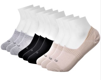 Cotton Rich No show socks, Low Cut Liner Non-Slip unisex socks (9-pairs Pack) Black/Beige/Grey/Assorted color pack. Made in Egypt
