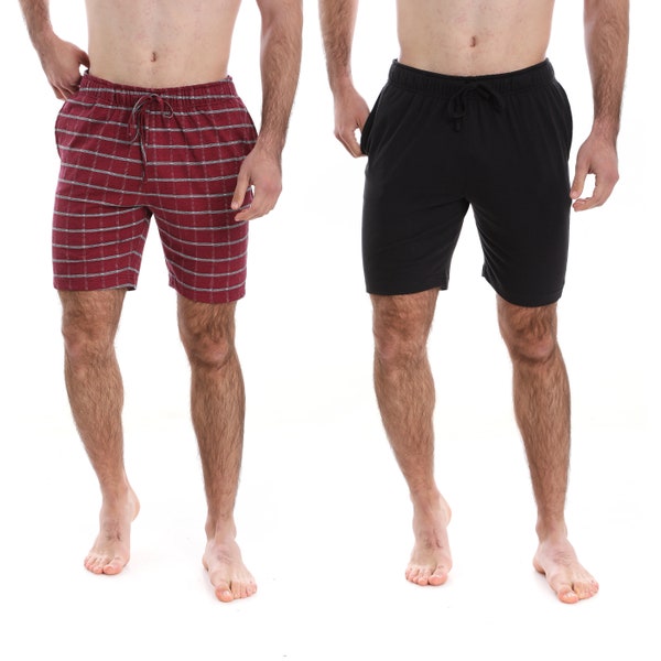 Men’s (2-Pack) Mens Cotton Blend Lounge Short | Sleepwear Shorts with Pockets | Ultra Soft, Breathable (Made in Egypt)