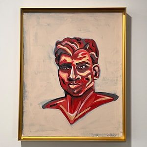 Reds and Blues Pop Art Portrait Acrylic Painting Gold Framed