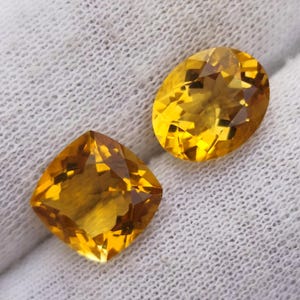 Natural Citrine Faceted Stone - Cushion Cut Citrine - Oval Citrine Gemstone - 2 Pcs 5.20 Ct Citrine Stone - Jewelry Making - Loose Gemstone