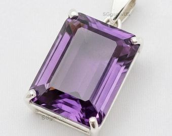 Purple Amethyst Pendant, Octagon Cut Sterling Silver Necklace, February Birthstone