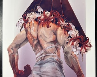 Impresión artística de 13 x 18 cm / Videojuego elegante y espeluznante / Cabeza piramidal floreada