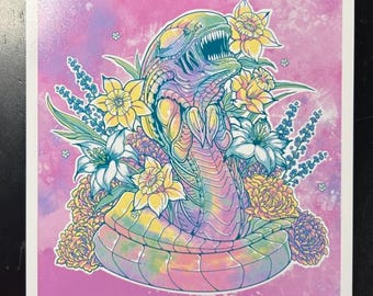5"x5" Art Print | Retro Sci-fi Horror Pastel | Chestburster Xenomorph Alien