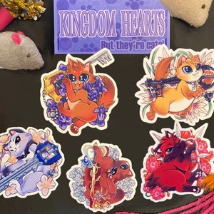 2,5" Lot de 5 autocollants | Chats Keyblade mignons et drôles | Décoration de journalisation de jeu vidéo anime | Kingdom Hearts