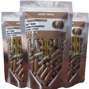 Pure Lion's Mane Capsules - Organic Hericium Erinaceus Capsules 500 mg - Pure Mushroom - No Fillers - Acient Herbs