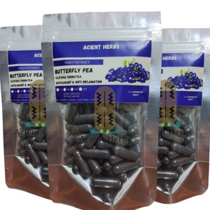 Cápsula de extracto de guisante de mariposa orgánico puro - Cápsula de Clitoria ternatea orgánica 500 mg Extracto 10:1 Sin OGM - Flor de guisante - Acient Herbs