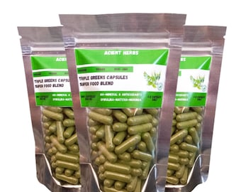 Moringa + Matcha + Spirulina Capsules 500 mg - Triple Greens Superfood Blend | Acient Herbs