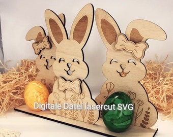 Easter bunny, laser cut file, table decoration, with 3 bunnies, egg holder /#56/