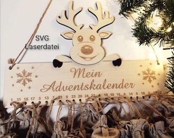 Calendario de Adviento SVG de reno, archivo cortado con láser /#74/