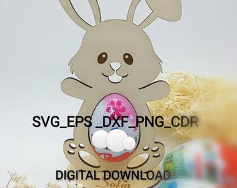 Schattig paashaasje voor Kinder Surprise-ei, lasersnijbestand, SVG, EPS, DXF, PNG, CDR /#59/