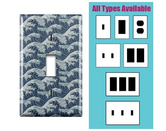 Wall Switch Plate, Japanese Great Wave Print Design Pattern, Toggle / Decora / Outlet Decorative light Cover