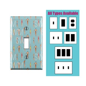 Wall Switch Plate, Watercolor Swimmer Print Design Pattern, Toggle / Decora / Outlet Decorative light Cover