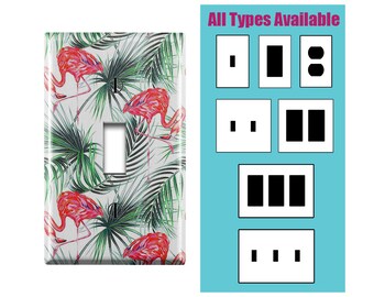 Wall Switch Plate, Cute Pink Flamingos Exotic Birds Tropical Print Pattern, Toggle / Decora / Outlet Decorative light Cover