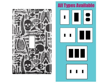 Wall Switch Plate, Monochrome Human Skeleton Design Pattern, Toggle / Decora / Outlet Decorative light Cover
