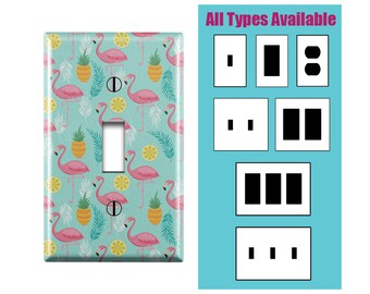Wall Switch Plate, Pink Flamingo Exotic Leaves Print Design Pattern, Toggle / Decora / Outlet Decorative light Cover