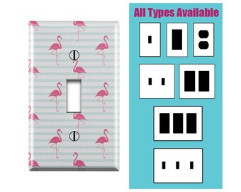 Wall Switch Plate, Tropical Pink Flamingo Exotic Print Design Pattern, Toggle / Decora / Outlet Decorative light Cover