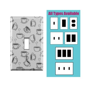 Wall Switch Plate, Doodle Coffe Cup Tea Engraving Print Pattern, Toggle / Decora / Outlet Decorative light Cover
