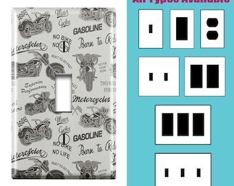 Wall Switch Plate, Motorcycle Silhouette On Print Pattern, Toggle / Decora / Outlet Decorative light Cover