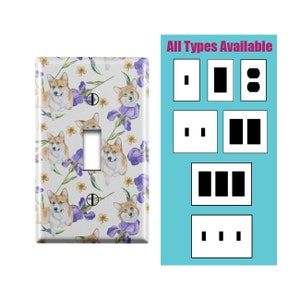 Placa de interruptor de pared, lindo patrón de impresión floral corgi, toggle / decora / outlet cubierta de luz decorativa