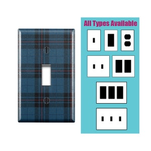 Wall Switch Plate, Blue Black Tartan Plaid Scottish Print Pattern, Toggle / Decora / Outlet Decorative light Cover