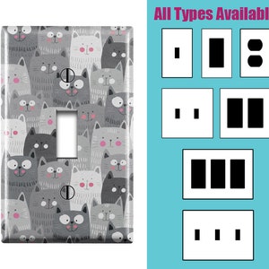 Wall Switch Plate, Cute Funny Cats  Print Pattern, Toggle / Decora / Outlet Decorative light Cover