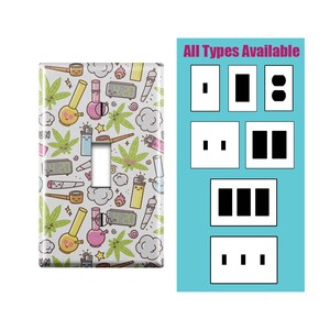 Wall Switch Plate, Marijuana Kawaii Cartoon Design Pattern, Toggle / Decora / Outlet Decorative light Cover