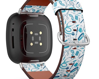 Handmade Vegan Leather Watch Band for Fitbit Versa 1,2,3, / Sense /Charge 2, 3,4 - Big Collection Medical Tools