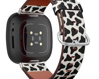Handmade Vegan Leather Watch Band for Fitbit Versa 1,2,3, / Sense /Charge 2, 3,4 - Cow Dalmatian Spots