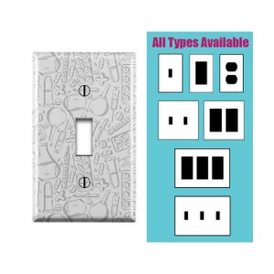Wall Switch Plate, Doodle Healthcare Medicine Pharmacy Print Pattern, Toggle / Decora / Outlet Decorative light Cover